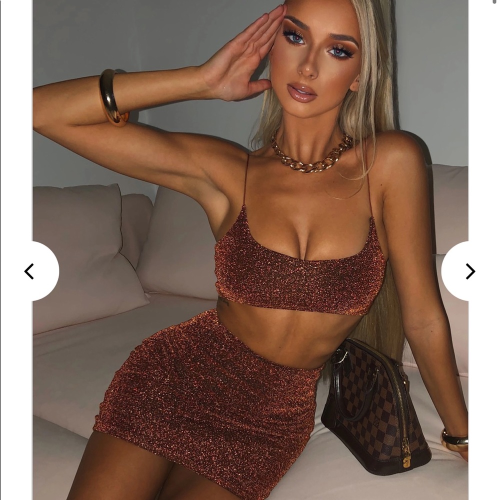 Kylie mini skirt set bronze sparkle